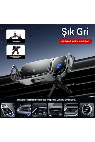 Snapbuy Kablosuz Hızlı Şarj Özellikli Araç İçi Telefon Tutucu Gri