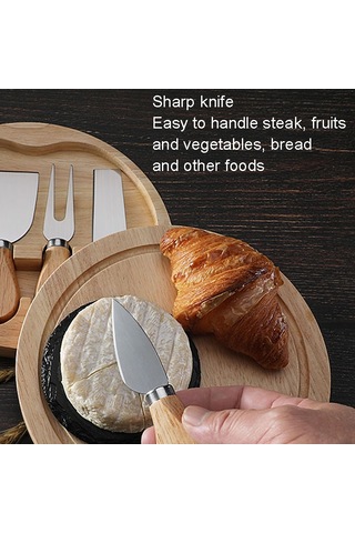 Sones 4 Adet / Set Yuvarlak Meşe Kutusu Peynir Bıçağı Spatula Paslanmaz Çelik Peynir Araçları Çatal Bıçak Takımı, Renk: Çelik Rengi