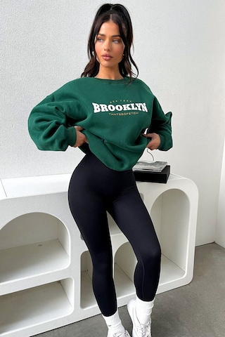 Brooklyn Thatssofetch Sweatshirt - Yeşil Baskılı Oversize Bisiklet Yaka Yeşil
