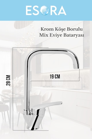 Köşe Borulu Modern Krom Kaplama Çift Fonksiyonlu Mutfak Eviye Bataryası