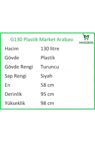 G130 Plastik Market Alışveriş Arabası 130 Litre Turuncu