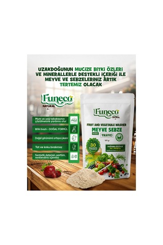Natural Meyve & Sebze Yıkayıcı 100g 30 Kullanımlık - Bitki Ve Mineral Bazlı Temizleyici Toz Beyaz