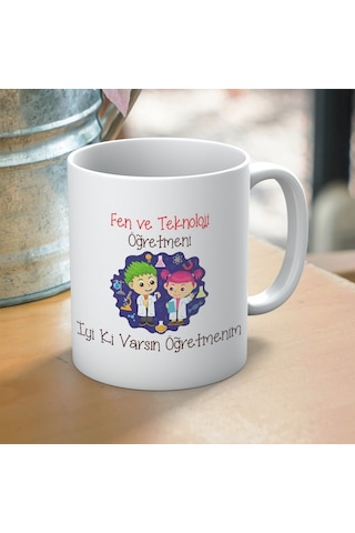 Fen Ve Teknoloji Öğretmenlerine Özel İyi Ki Varsın Yazılı Öğretmenler Günü Hediyelik Baskılı Kupa Beyaz