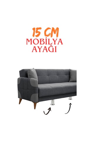 Klc 8 Adet M8 İnce Diş Krom Metal Mobilya Ayağı - Kanepe, Baza, Koltuk Yükseltme Ayağı 15 Cm Gri Gri