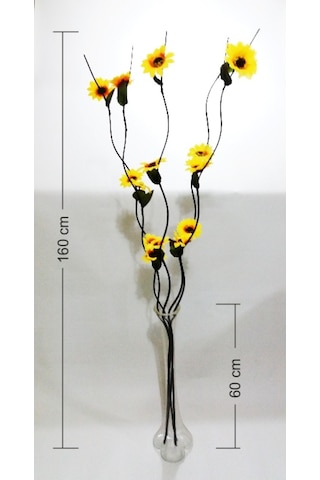 Uzun 60 Cm Cam Vazolu 160 Cm Dallı Sarı Ayçiçeği Gündoğdu Çiçek