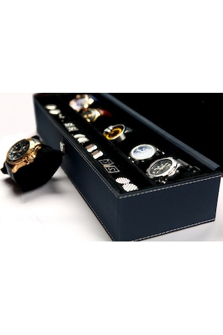 Adalinhome Deri Saat Aksesuar Kutusu-Lacivert Birinci Sınıf Deri