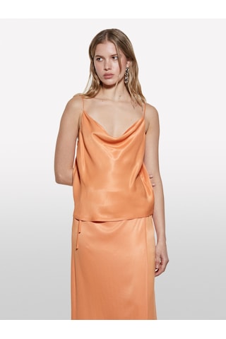 Sisley %100 Viskoz Saten Degaje Yaka Askılı Üst Kadın Turuncu Bluz - 325p52bzlh01n