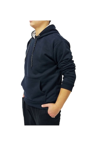 Lacivert Kapşonlu Kanguru Sweatshirt Lacivert