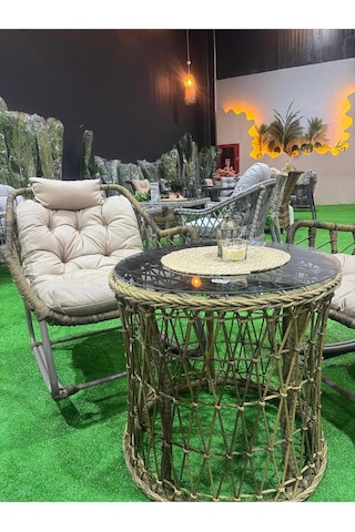 Rattan Lucas Bistro Sallanır Çay Seti, Kahverengi, Bahçe Balkon Mobilyası