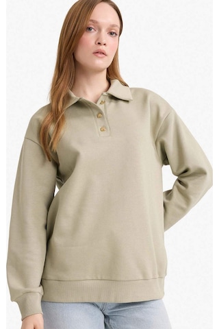 Defacto Regular Fit Polo Yaka İçi Yumuşak Tüylü Kalın Sweatshirt Tunik F3085ax25wngn497 Yeşil-gn497