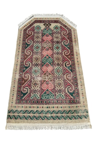 El Dokuma Vintage Eskitme Afgan Seccade 85x150 Renkli Yün Namazlık Çok Renkli