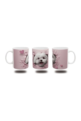 Tatlı Köpek Figürlü Pembe Renkli 3 Boyutlu Görsel Baskılı Kupa Bardak Sevimli Tasarım Açık Pembe