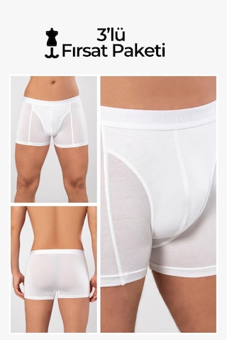 Weweus Beyaz 3'lü Micro Modal Premium Erkek Boxer 14183 Beyaz
