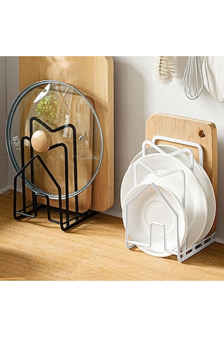 Vurma Tencere Kapağı Rafı Ev Tezgahı Doğrama Tahtası Rafı Kesme Tahtası Yerleştirme Rafı Spatula Rafı Mutfak Siyah Siyah