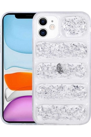 Apple Uyumlu iPhone 11 Kılıf Kamera Korumalı Simli Airbag'li Zore Dalga Kapak Gümüş
