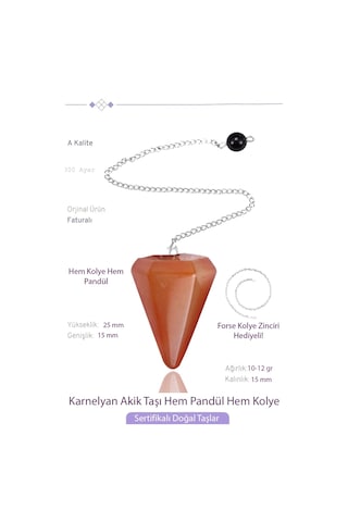 Erilsa Sertifikalı Karnelyan Akik Taşı Pandül Sarkaç Hem Pandül - Hem Ko Çok Renkli