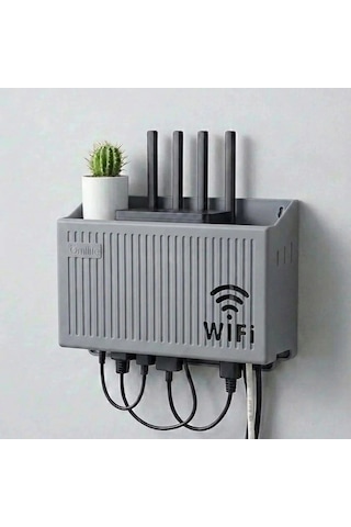 Duvar Tipi Wi-fi Modem Saklama Kutusu Gri Kablo Düzenleyici Router Raf Organizer 5468