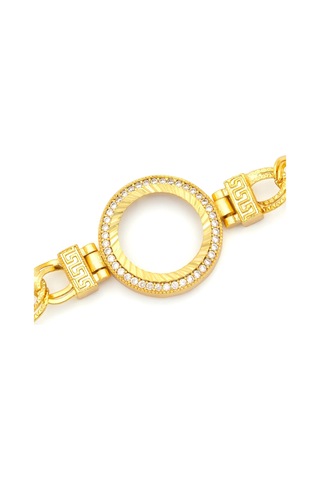 Altın Kaplama İmitasyon Zirkon Taşlı Desenli Figaro Model Çeyrek Çerçeve Bileklik Blk-1160 Altın