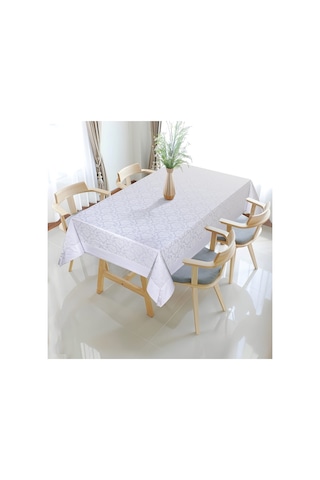 Pamuklu Damask Desen Beyaz Renk Lüks 160x220 Cm Masa Örtüsü