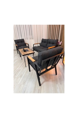 Houseart Menekşe Balkon, Bahçe,teras,cafe - Salon - Metal Kanepe Koltuk Takımı - 2 1 1 Sehpa Antrasit
