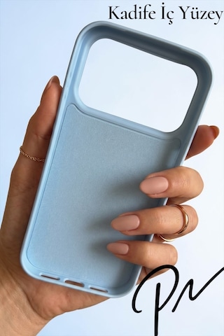 Apple iPhone 17-18 Pro Max Uyumlu Kılıf Logolu Lansman Soft Yumuşak Içi Kadife Silikon Kapak Baby Blue Renk