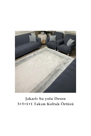 StarMall Su Yolu Koltuk Örtüsü, kanepe, çekyat Kılıfı Yıkanabilir Streçli Lastkli Esnek 3+3+1+1 Takım Antrasit