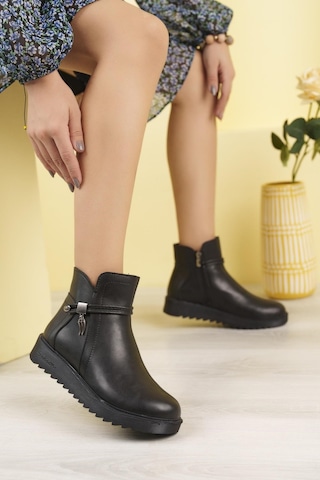 Nesil Shoes Dvm 1001 Siyah Kadın Fermuarlı Kışlık Bot Siyah