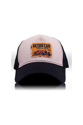 Retro Race Krem Siyah Baseball Şapka Retro Race Krem Siyah Baseball Şapka