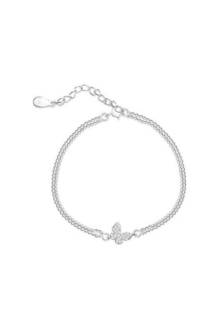 925 Ayar Gümüş Kristal Kelebek Charm Bilezik Altın - Bej