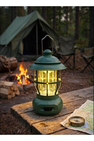 Glr L792br Retro Tasarım Şarjlı Kamp Lambası - 250 Lümen Vintage Fener Yeşil