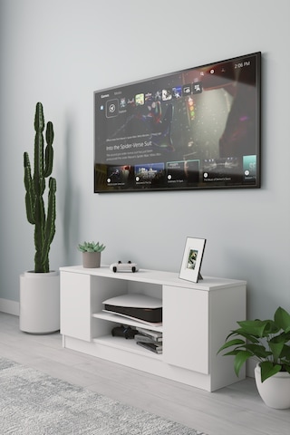 Fonksiyonel Tv Ünitesi Modern Tasarımlı Şık Ve Kullanışlı Televizyon Rafı Ve Depolama Alanı Beyaz Beyaz