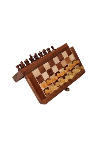 Mıknatıslı Ahşap Manyetik Satranç Takımı El Yapımı Şık Tasarım, Kaymaz Taşlar, Seyahat Ve Ev Kullanımına Uygun