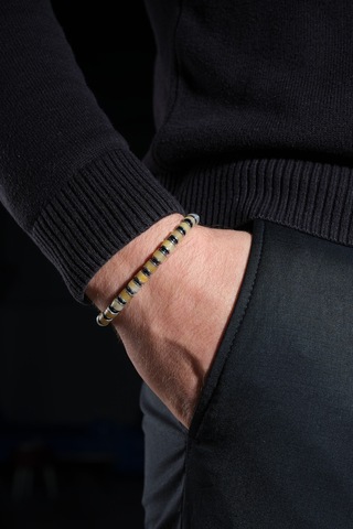 Ssilhoutte Doğaltaş Sertifikalı Akik Taşı Ve Hematit Erkek Doğal Taş Hediye Bileklik,bijuteri Erkek Bileklik Sarı