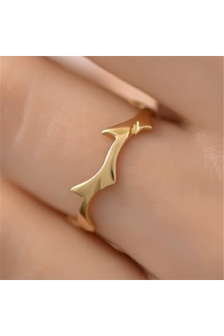 Taşsız Altın Yüzük - 14 Ayar Altın Dal Taşsız Minimal Kadın Yüzük - Eşe Sevgiliye Hediye Altın Yüzük Sarı Altın