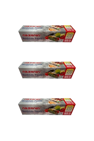 Nazenin Düz Kilitsiz Şeffaf Büyük Boy Buzdolabı Yemek Gıda Poşeti Torbası 3 x 20'li 30 x 45 CM