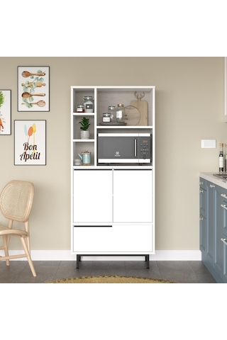 Robin Home Lidya Mutfak Kiler Dolabı Mikrodalga 3 Kapaklı Raflı M