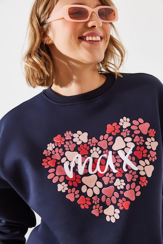 Shade Kadın Üç İplik Şardonlu Yuvarlak Yaka Pati Baskılı Sweatshirt Mbhs005 60601005 - Lacivert