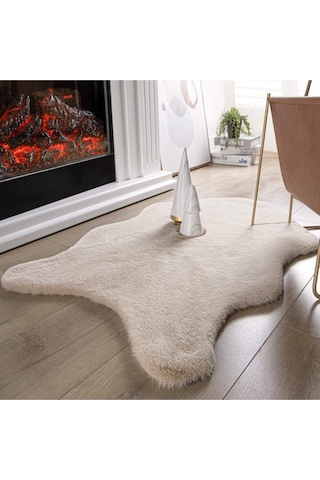 Dekoratif Tavşan Tüyü Post Peluş Kaymaz Kum Beji