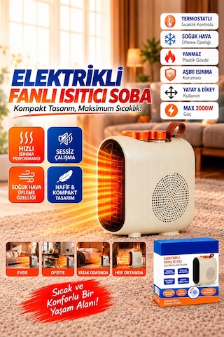 Begin Power 220v-240v Termostatlı Elektrikli Fanlı Isıtıcı Soba Sıcak Ve Soğuk Üfleme Kompakt Taşınabilir Isıtıcı
