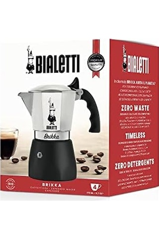 New Brikka Moka Sürahisi, Kremalı Espresso Hazırlayabilen Tek Ocak Kahve Makinesi, 4 Fincan 170 Ml , Alüminyum Ve Siyah, Metal