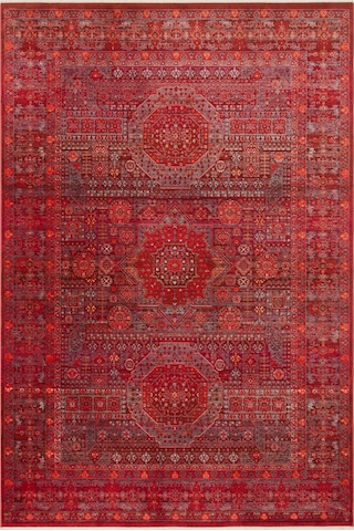 Eko Halı Pietra Pta 20 Red Sıcak Renk Tonlarını Etnik Desenlerle Buluşturan Yumuşak Tuşeli Salon Halısı Oturma Odası Halısı Mutfak Halısı Modern Makine Halısı Krem - Kırmızı