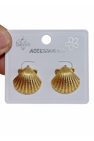 Altın Kaplama Deniz Kabuğu Küpe - Vintage İstiridye Modeli Şık Gold Küpe