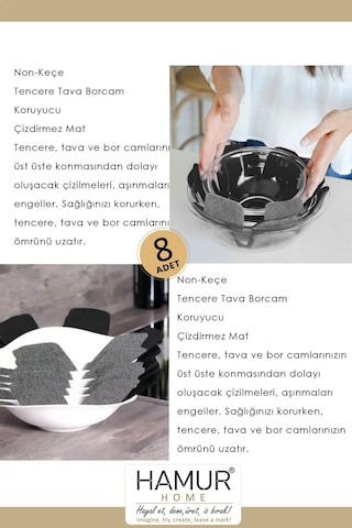 Tencere Tava Borcam Koruyucu Çizdirmez Non Keçe 8'li Set Çizilmeye Darbeye Karşı Dayanıklı Koruma