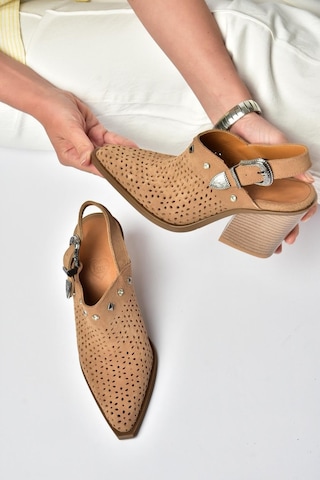 Fox Shoes Y654329102 Vizon Hakiki Deri Süet Zımba Detaylı Western Topuklu Ayakkabı