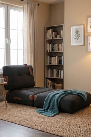 Reyo Pufymax Comfy Yeni Nesil Bohem Koltuk Yatak Olabilen Katlanır Berjer & Modüler Yer Yatağı 75x75x 85 Cm Keten Siyah