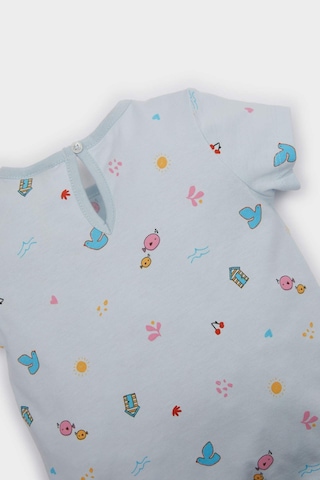 DeFacto Kız Bebek Pijama Takımı Desenli Kısa Kollu Penye Üst Beli Lastikli Şort E9603A525SMBE61 Mavi
