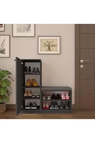 Asra Trend Puflu Ayakkabılık A-18 %100 MDF Minderli Portmanto Seti Antrasit