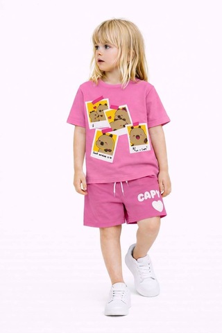 Miniko Kids Kız Çocuk Capybara Modelli Pamul Şortlu Takım Pembe