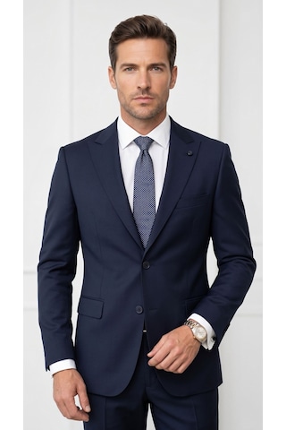 Plus Scorpion Ck125 Erkek Blazer Ceket Twill Puntolu Kırlangıç Yaka 2 Düğmeli Çift Yırtmaçlı Slim Fit Lacivert
