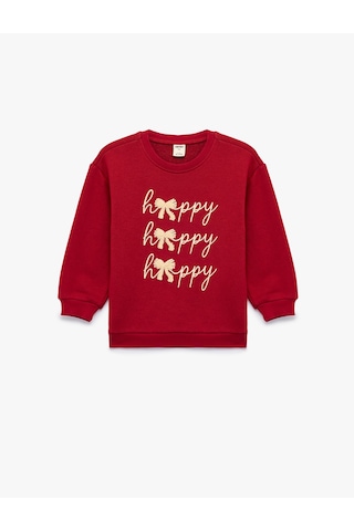 Koton Fiyonk Detaylı Bisiklet Yaka Uzun Kollu Şardonlu Sweatshirt Bordo 7wmg10171ak